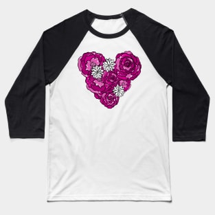 Pink Heart of Roses and Daisies Baseball T-Shirt